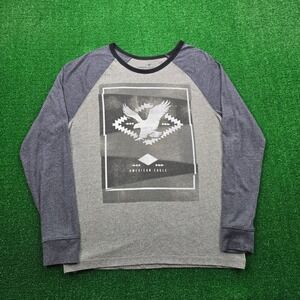 American Eagle Outfitters Tshirt Mens Large Gray Long Sleeve Raglan Graphic Tee